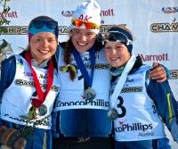 FOJ Junior Women’s final podium (l-r) Sarah Freistone 2nd, Stephanie Kirk 1st, Hannah Boyer 3rd [P] Bert Boyer