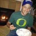 Even coaches get hungry at training camp. Matt is eating an entire plate full of Tillamook ice cream in front of the fireplace. [P] Holly Brooks
