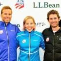 Over a dozen U.S. Cross Country Ski Team and U.S. Nordic Combined Ski Team athletes, including Andy Newell (left), Kikkan Randall, and Bryan Fletcher, were on hand for the unveiling of the new uniforms. [P] USSA