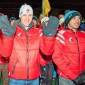 Canadian team members Scott Gow and Nathan Smith stand at the front of their team during the opening ceremonies of the IBU World Cup [P] Pam Doyle