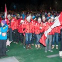 Team Canada arrives at the Canmore Biathlon opening ceremonies [P] Pam Doyle