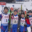 French team (l-r) Martin Fourcade, Quentin Fillon Maillet, Marie Dorin Habert  and Anais Bescond [P] Nordic Focus