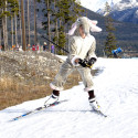 Kai Perron, with the Canmore Nordic Ski Club, wears an elephant suit as he skis in the kids relay [P] Pam Doyle