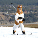 Madeline Wickins, 6, with the Canmore Nordic Ski Club, skis in her horse costume [P] Pam Doyle