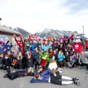 National XC Ski and Para Nordic Ski teams pose with kids from the Canmore Nordic and Foothills Nordic Ski Clubs [P] Pam Doyle