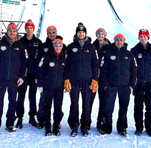 America’s top ski jumpers pose during...