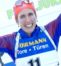 Susan Dunklee celebrates with Team USA...