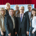 (Back row) Chantal Lachance, Vice-president of Gestev, Martial De Rome, President of Quebec Winter Events Corporation, Patrice Drouin, President of Gestev (Front row) Nathalie Langevin, Manager TVA, André Drolet, Member for Jean Lesage, Québec Gov., Stéphane Lauzon, Member for Argenteuil – La Petite-Nation Canadian Gov., Michèle Gagné, Secretary-Director General for The National Battlefields Commission [P] Steve Deschênes