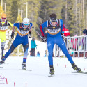 Sam Hendry, (r), with the Canmore Nordic Ski Club, skis to a second place finish in the Junior Boys 10 km individual skate [P] Pam Doyle