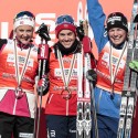 Final overall women’s World Cup podium (l-r) Oestberg, Weng, Diggins [P] NordicFocus