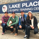 The new U.S. Biathlon staff members gather at Lake Placid (l-r) Michael Greis, Tim Burke, Armin Auchentaller, Danika Frisbie [P] US Biathlon