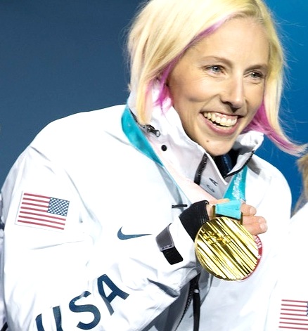 Kikkan Randall with Olympic gold medal...