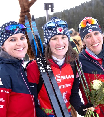 Olympic veterans (l to r) Joanne Reid, Clare Egan and Susan Dunklee lead the U.S. women’s team into the 2019 IBU World Championships [P] Nordic Focus